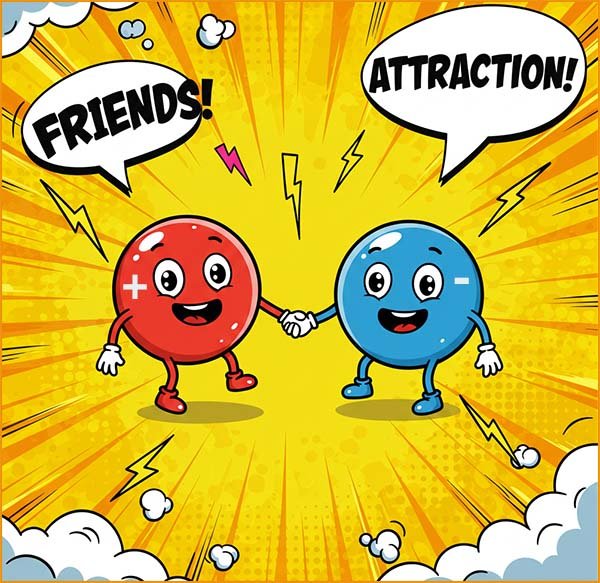Images shows a positively charged ion being attracted to a negatively charged ion